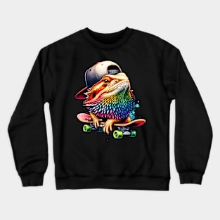 Bearded Dragon Skateboarder Crewneck Sweatshirt